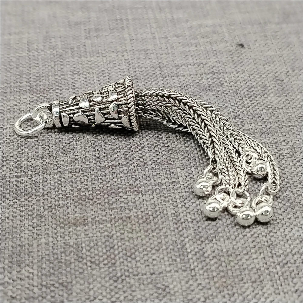 925 Sterling Silver Bali Wheat Chain Tassel Charm Pendant for Necklace