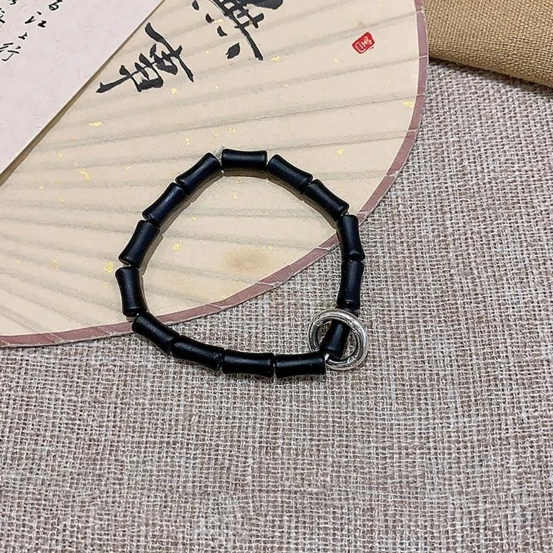 N58F Practical Black Beaded Bracelet Wrist Jewelry Couple String Bracelet for Women Infused with National and Graces
