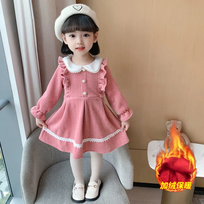 

Girls' Chenille Winter Dress2025New Children's Autumn and Winter Fleece-Lined Thickened Princess Dress for Girls