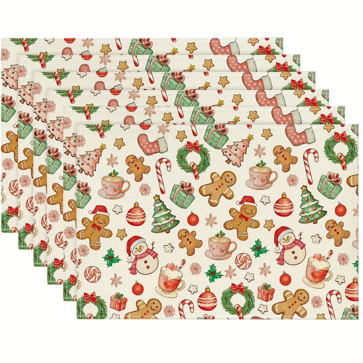 Cozy Christmas Tree Snowman Gingerbread Placemats Heat Resistant Stain Proof For Family Holiday Party