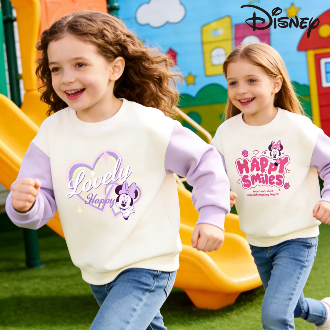 

Disney Kids Crew-neck Soft Comfortable Pullovers Thickened Fleece Liner Windproof Sweatshirt Girls Cute Minnie Pattern Hoodies