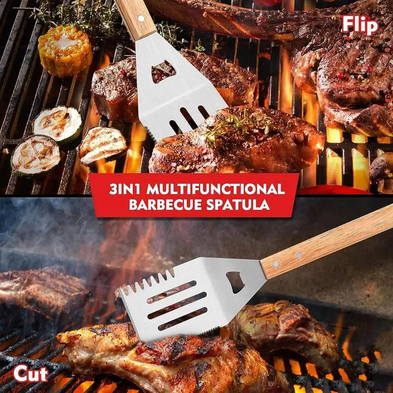 3pcs BBQ Utensils BBQ Grill Tool Set Stainless Steel Barbecue Tools Outdoor Camping Cooking Accessories Kit