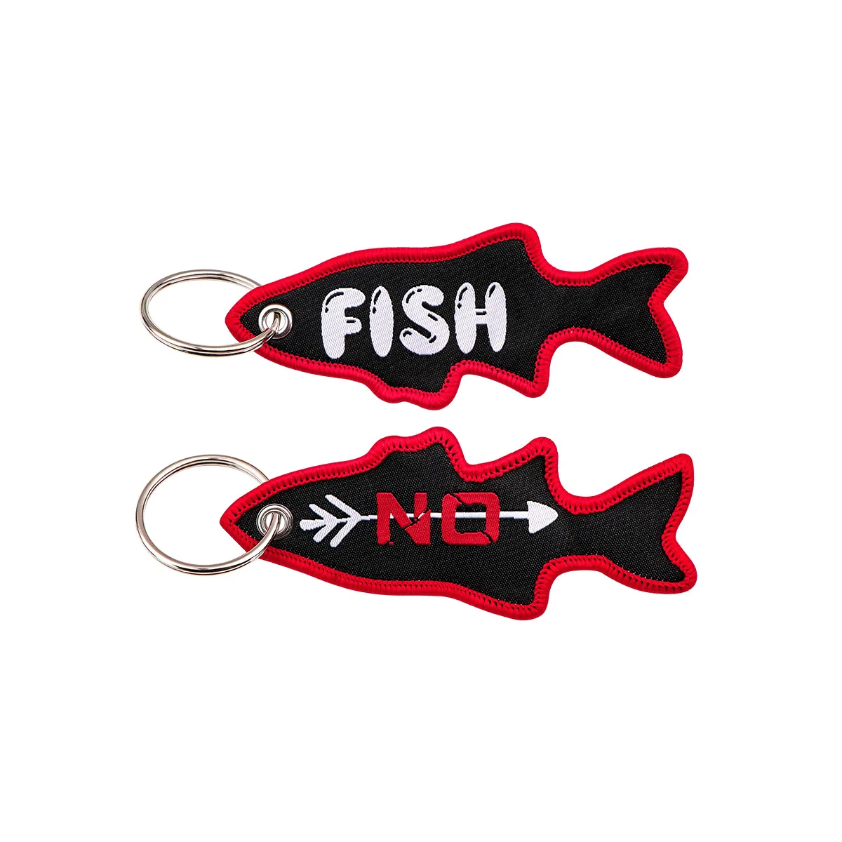Cartoon Fish Woven Label Keychain Outdoor Fishing Decorative Woven Fabric Keyring For Car Motorcycle Key Pendant Accessories