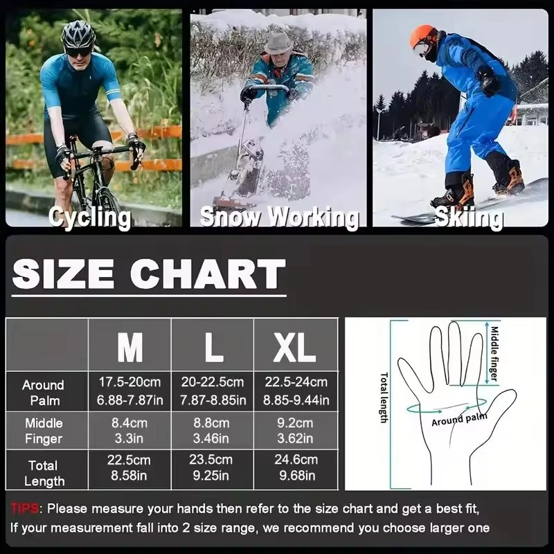 Unisex Winter Touch Screen Gloves for Hiking Camping Skiing Windproof Waterproof Plush Warm Non-Slip Gloves for Men Women