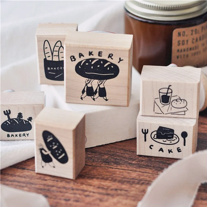 Tampon en bois Kawaii, liquidation de Stock, boulangerie, fête, journal, Scrapbooking et estampage mignons