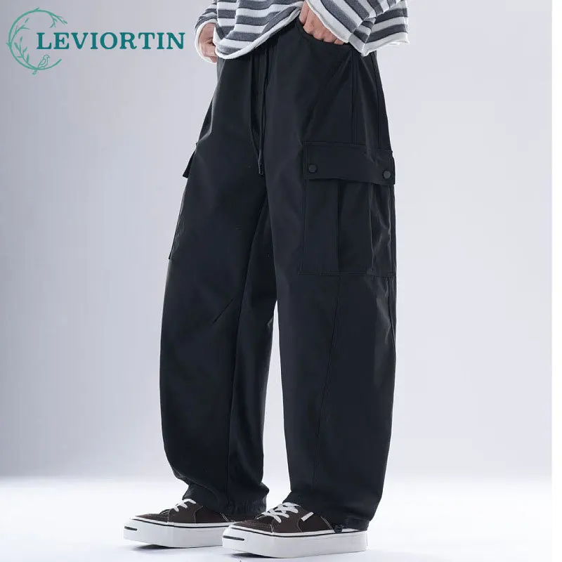 

American retro autumn new men's trendy versatile drawstring, curved knife straight tube, rugged and handsome casual work pants