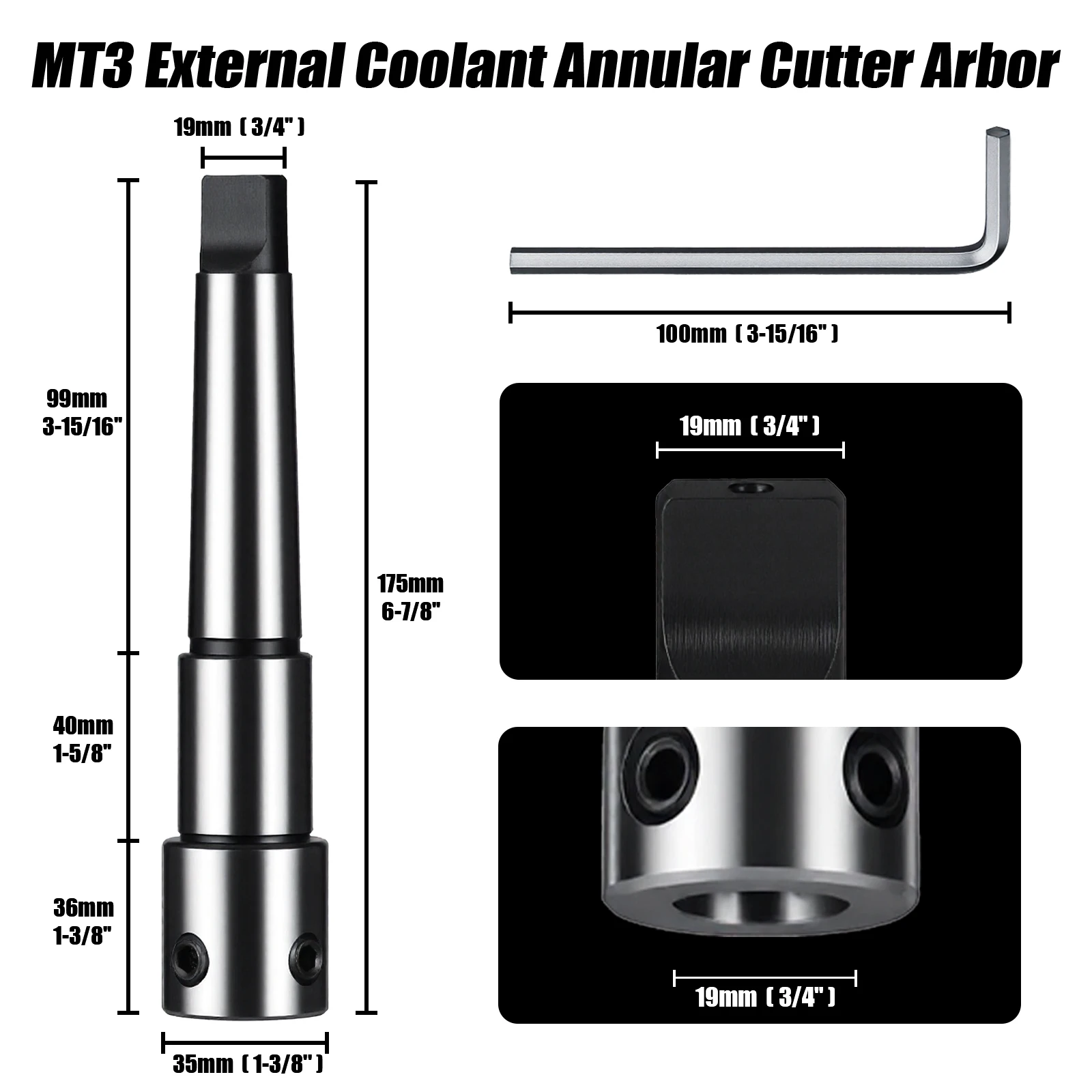 3/4 Inch MT3 Annular Cutter Arbor Weldon Shank Adapter for Magnetic Drill Press 19mm External Coolant Holder