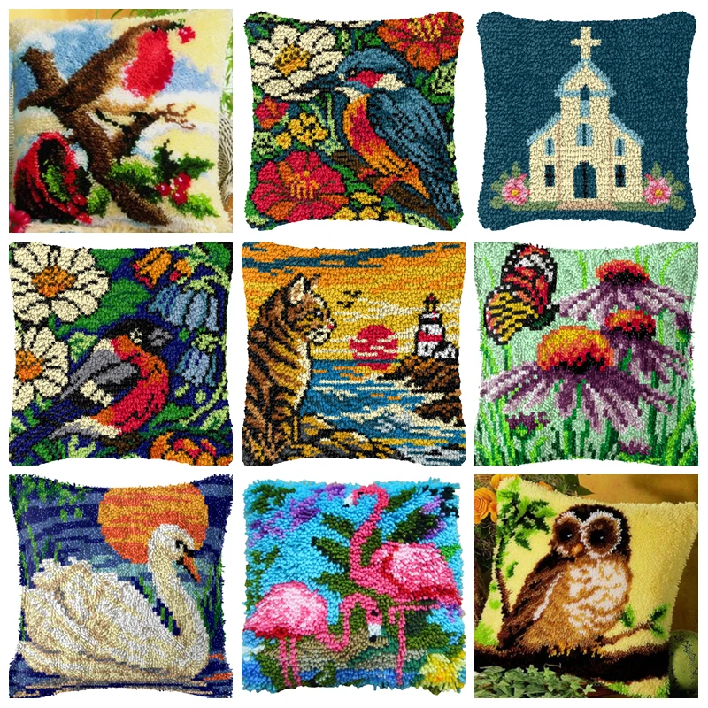 

Nature Wildlife Latch Hook Pillow Kit DIY Section Embroidery Cushion Cover for Home Decor, Thoughtful Gift