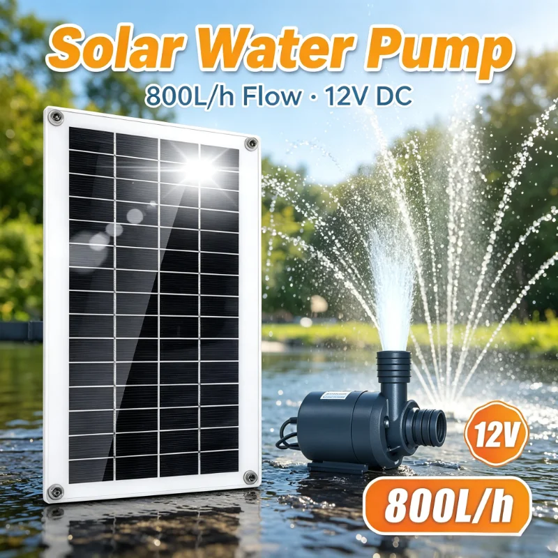 800L/H Solar Panel 12V Brushless Set Ultra-quiet Submersible Water Pump Motor Fish Pond Fountain Powered Garden Decorations