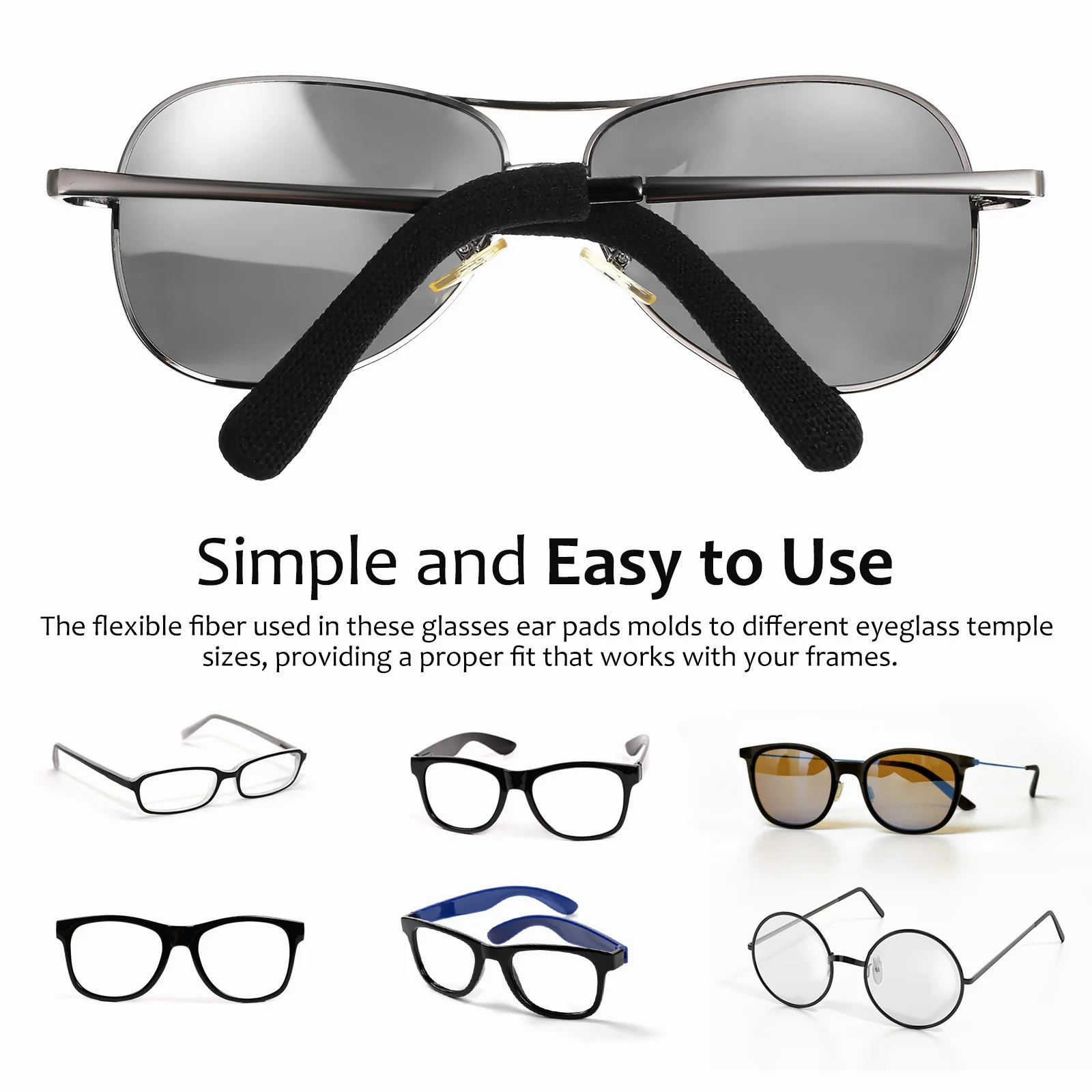 

55mm Black Glasses Ear Cushion Non Slip Leg Covers Comfortable Temple Pads For Eyeglasses Arm Grips Retainers Sleeve