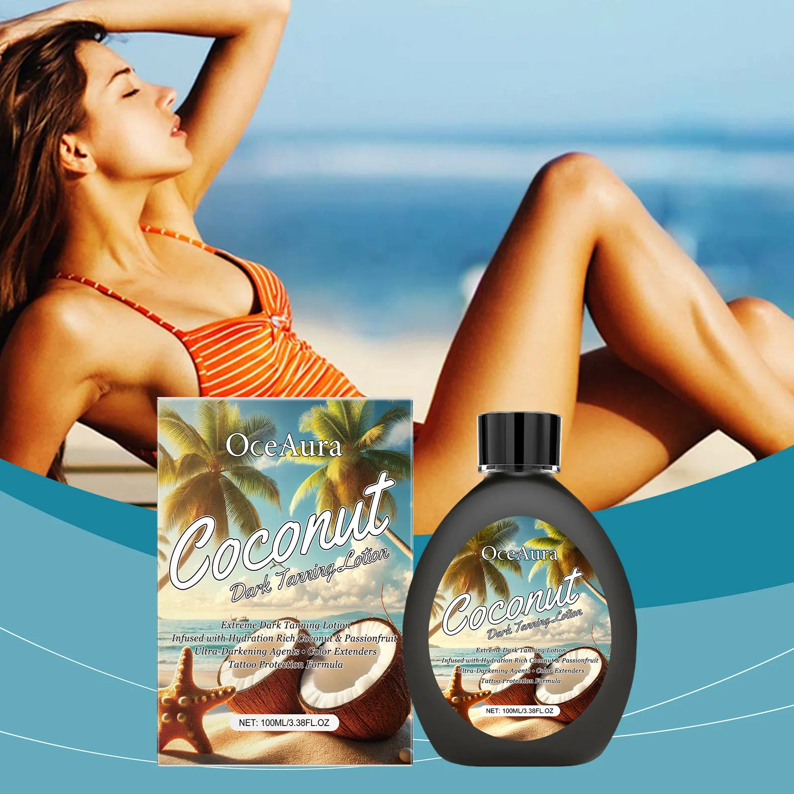 لوشن دباغة جوز الهند الداكن للوجه والجسم برونزي ترطيب عميق مغذي سرير شمسي رياضي مقاوم للماء كريم تسمير طبيعي بدون شمس