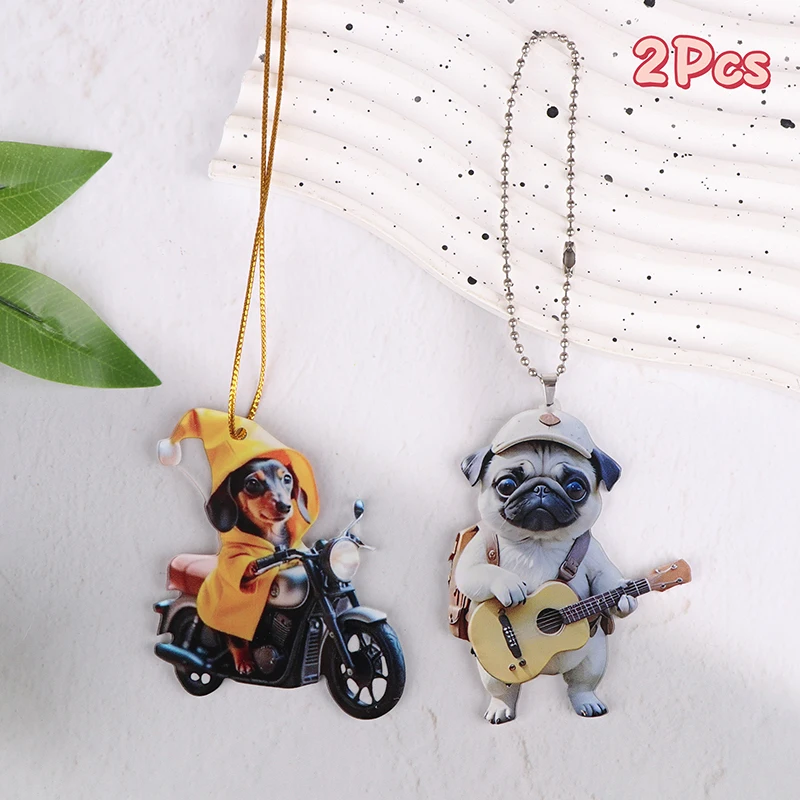 2pcs Motorbike Dog Hanging Decoration Acrylic Animal Pendant 2D Flat Home Christmas Tree Car Rearview Mirror Puppy Hanging Ornam