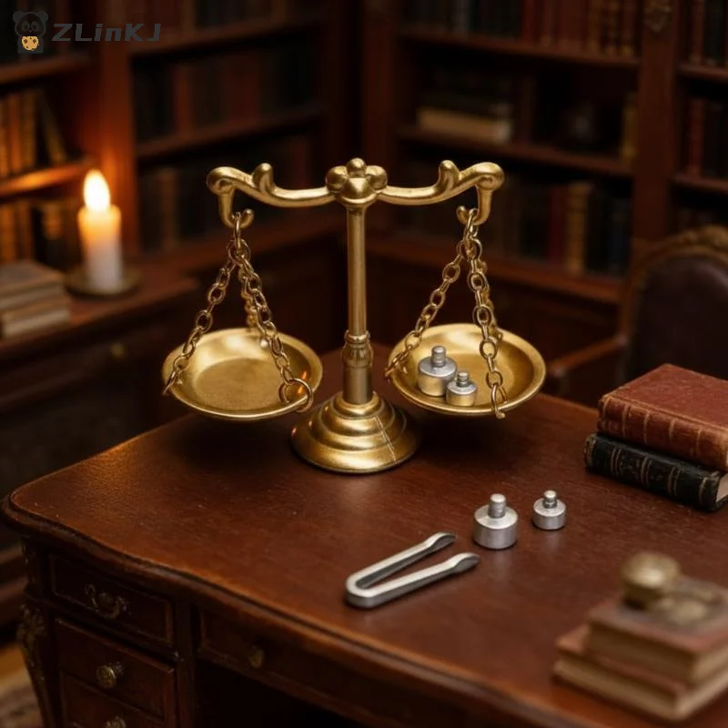 ▶ 1 Stück Miniatur-Waagenmodell, Mini-Retro-Waage, Justitia-Waagenmodell, 1/12 Puppenhaus-Szenendekoration, Mikroszenen-Fotorequisite
