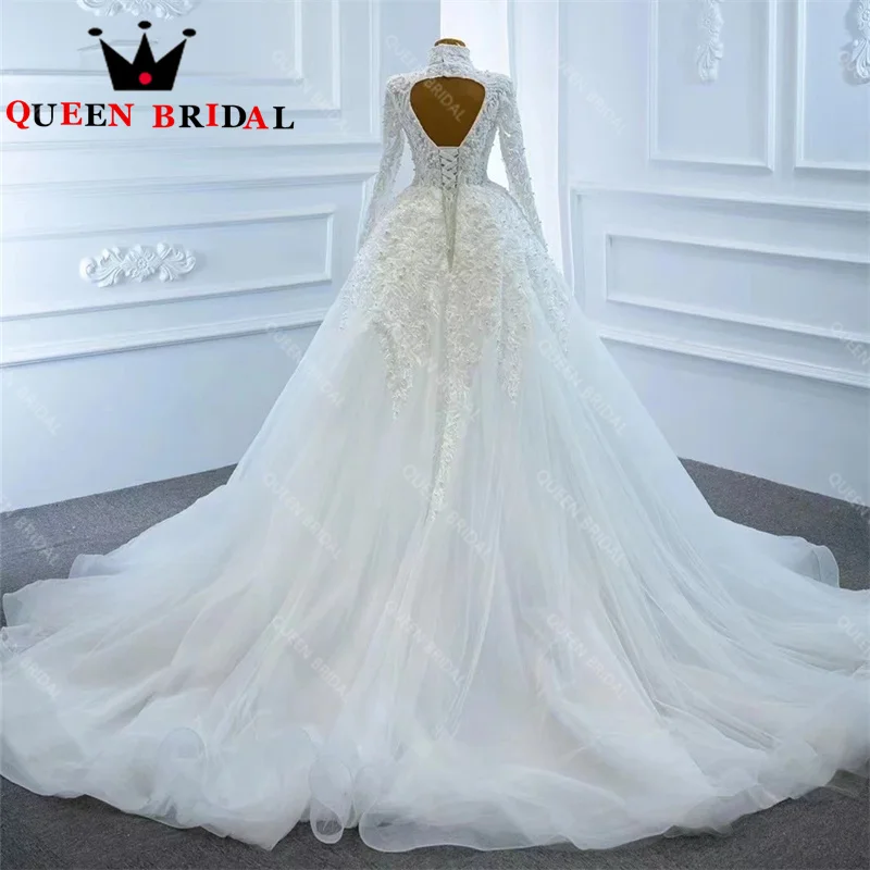 Sexy Appliques Pearls Mermaid Wedding Dresses 2023 New Exquisite Deep V Long Sleeve Bride Gowns Robe De Mariée Custom ZX75