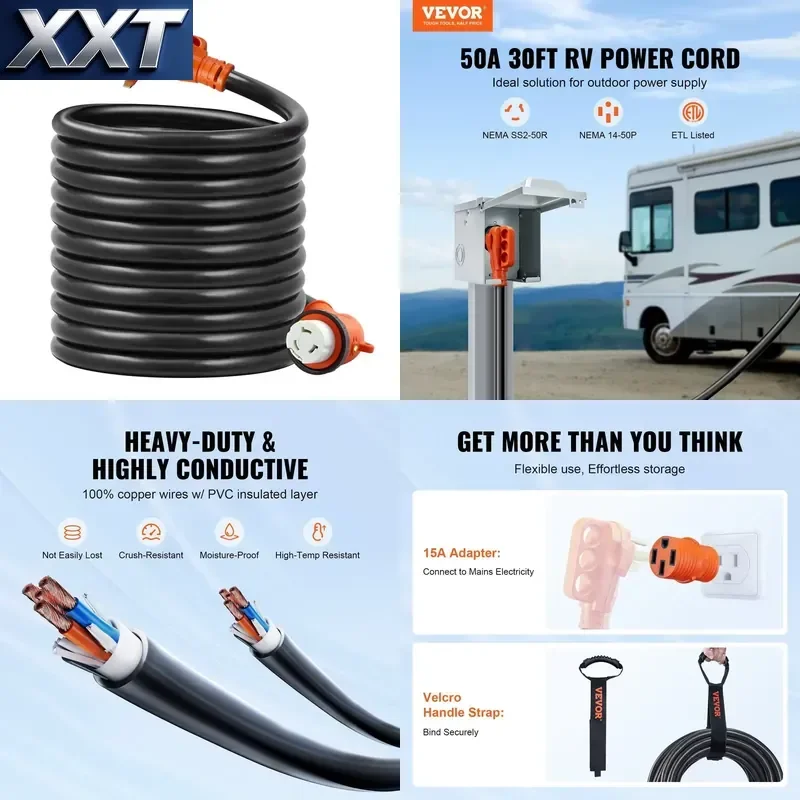 XXT NEMA 14-50P/ NEMA SS2-50RETL Listed 30 ft RV Power Generator Cord 50A Electrical System Accessory