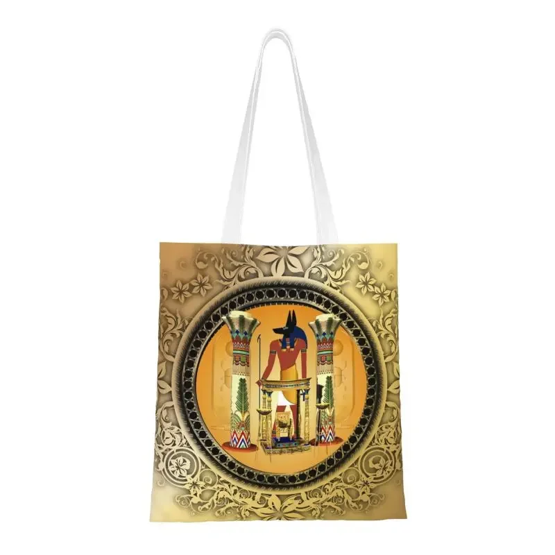 Ancient Egyptian Anubis Grocery Shopping Bag Print Canvas Shopper Tote Shoulder Bag Portable Egyptian Gods Pharaoh Handbag