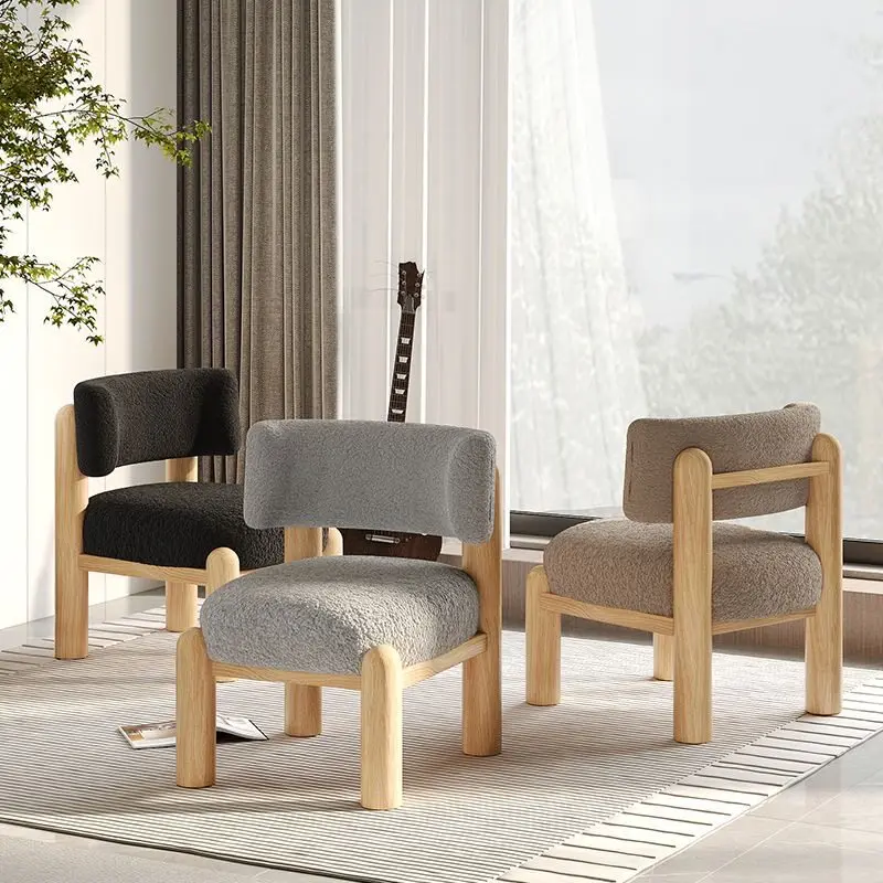 Wear Resistant Easy Clean Lambswool Lounger, Solid Wood Legs, High Rebound Cotton Cushion, Rounded Corner for Bedroom