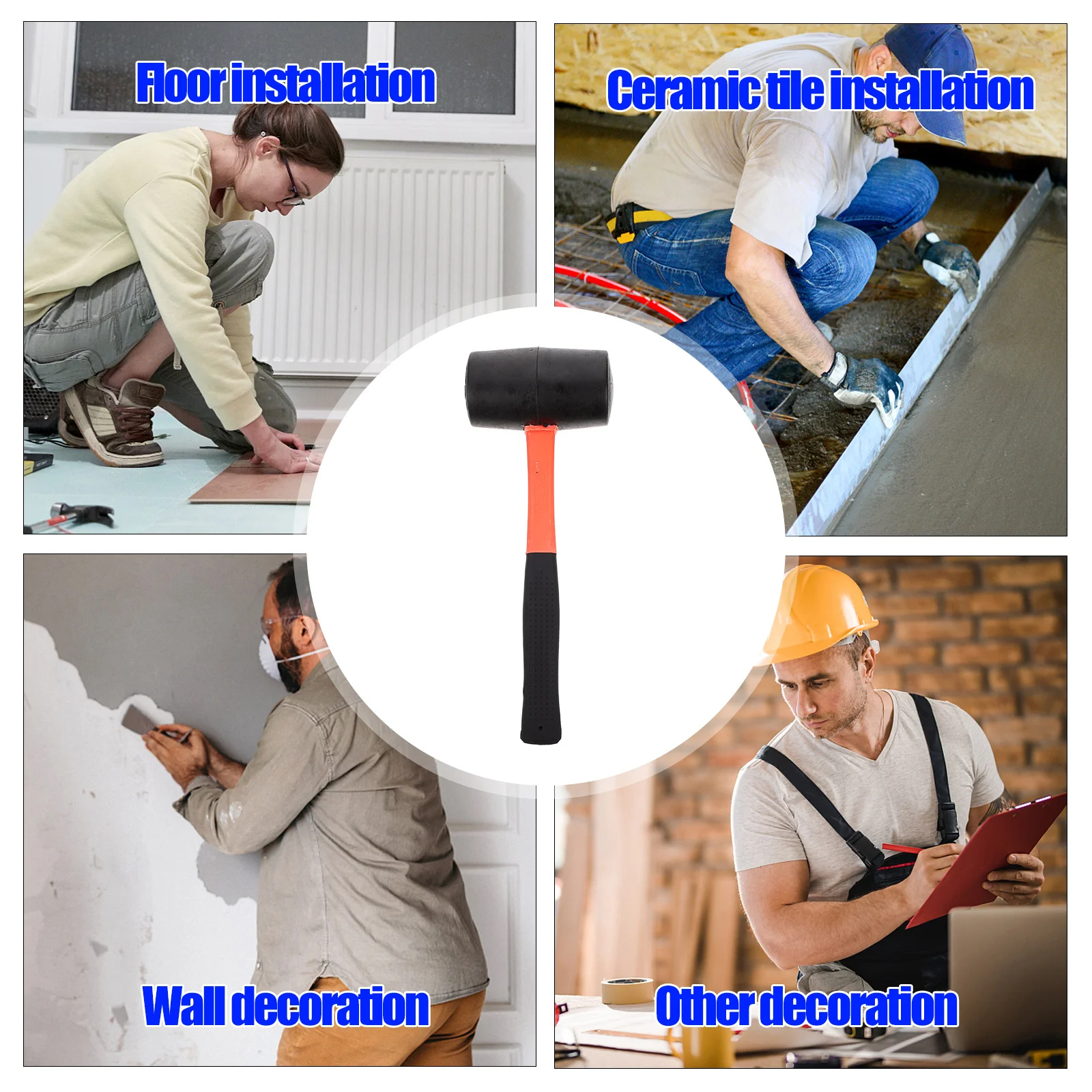 1 قطعة مقبض الألياف مطرقة مطرقة مطرقة رأس ناعم لأداة تركيب الأرضيات عدم الانزلاق مطرقة حرفي مزدوجة الوجه