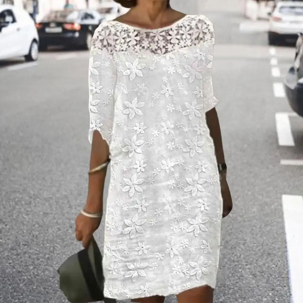 Beautiful Mini Dress Lace Stitching Daily Wear Breathable Women Outdoor Beach Party Elegant Mini Dress