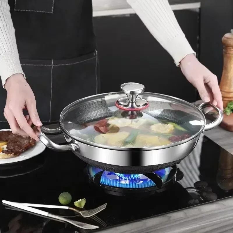 

32cm Frying Pan Food Grade 304 Stainless Steel Non Stick Pan Honeycomb Pot Bottom Induction Cooker Gas Stove General Wok
