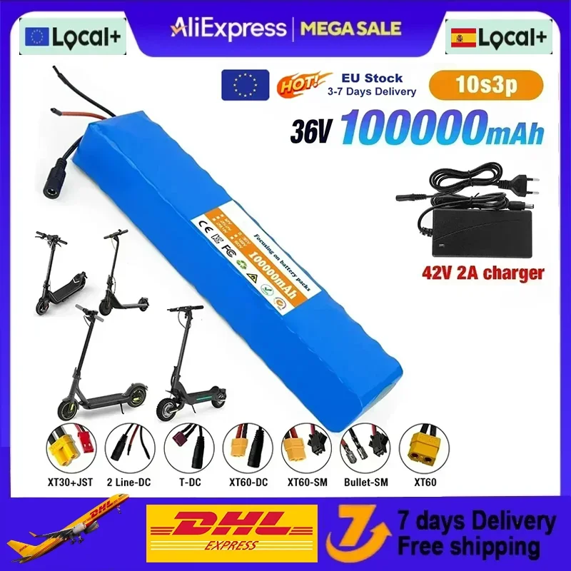 Batterie de scooter électrique 36V 100000mAh 10S3P mise à niveau, batterie de scooter électrique 36V 18650 Lithium M365, batterie de scooter 36V