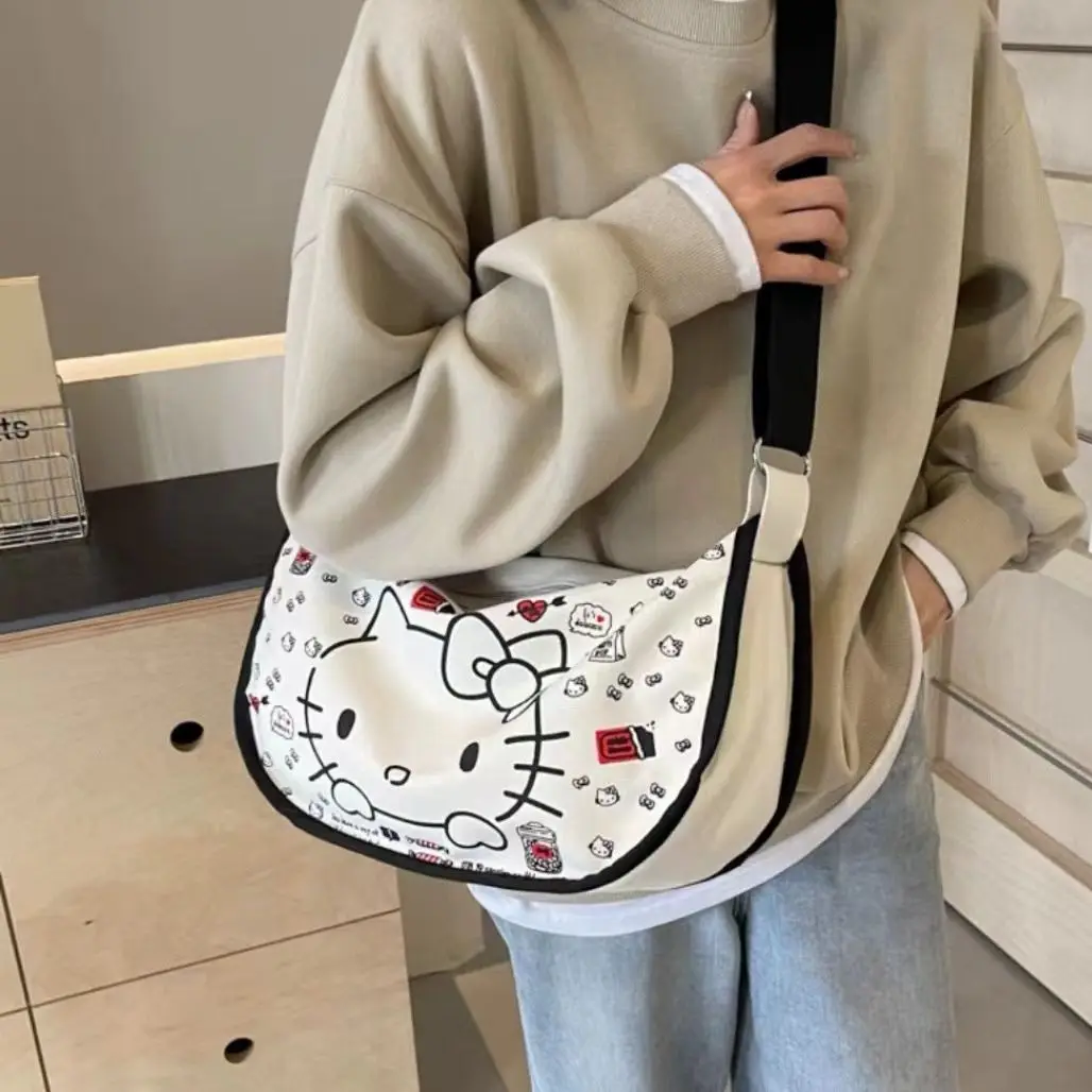 Keeplay-Sanrio Hello Kitty bolsa de lona de ombro, bolsa de estudante crossbody para mulheres e meninas, grande capacidade, novo, 2024