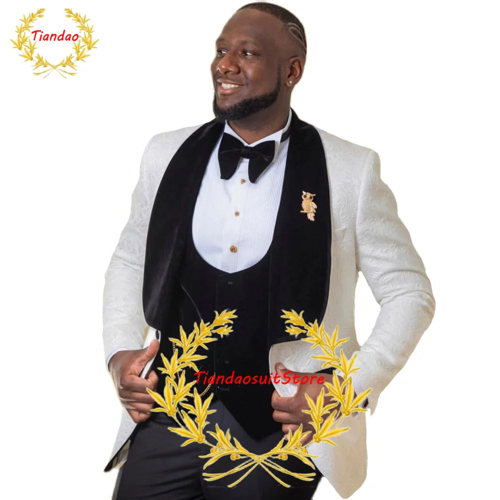 

Floral Men's Suit 3 Piece Ivory Wedding Tuxedo Groom Blazer Pants Vest Formal Party Dress Custom Clothes
