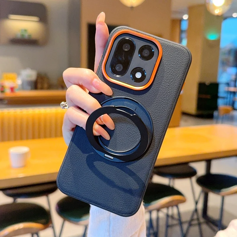 

funda For OnePlus 15 Case ELVEV Magnetic Luxury PU Leather Anti-fall with Rotatable Ring Stand Phone Cover