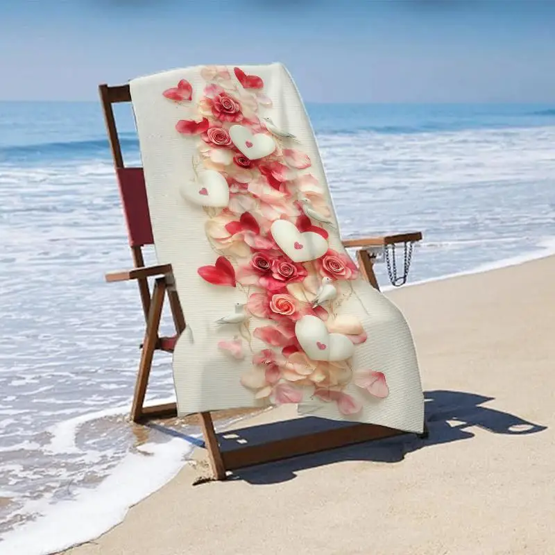 قطعة واحدة من من منشفة الشاطئ بنمط قلب، قماش بوليستر، قابلة للغسل في الغسالة، رائعة للشاطئ والسفر، ديكور الحمام