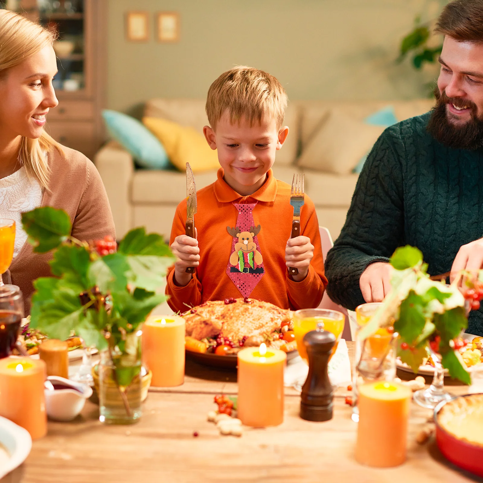 

3pcs Christmas Necktie Lovely Cartoon Print Comfortable Skin-Friendly Fabric For Holiday Party Wear Festive Decor Gift Sequins