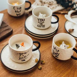 Taza de cerámica con garra de gato para niña, taza de agua con fondo de Animal, taza de café tridimensional