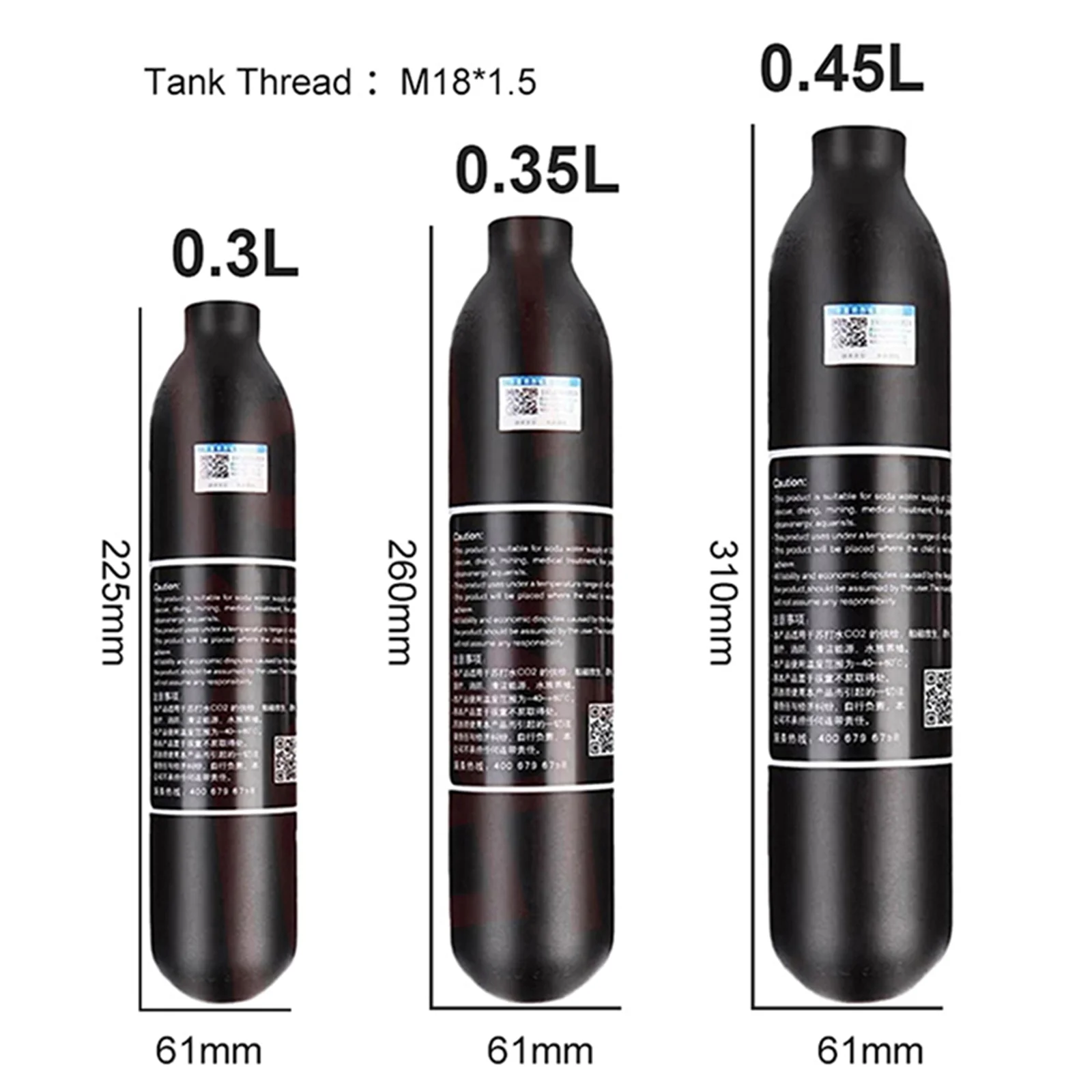 High Pressure Aluminium Cylinder Air Bottle, M18 * 1.5, 30Mpa, 0.3L, 0.35L, 0.45L, M18 * 1.5