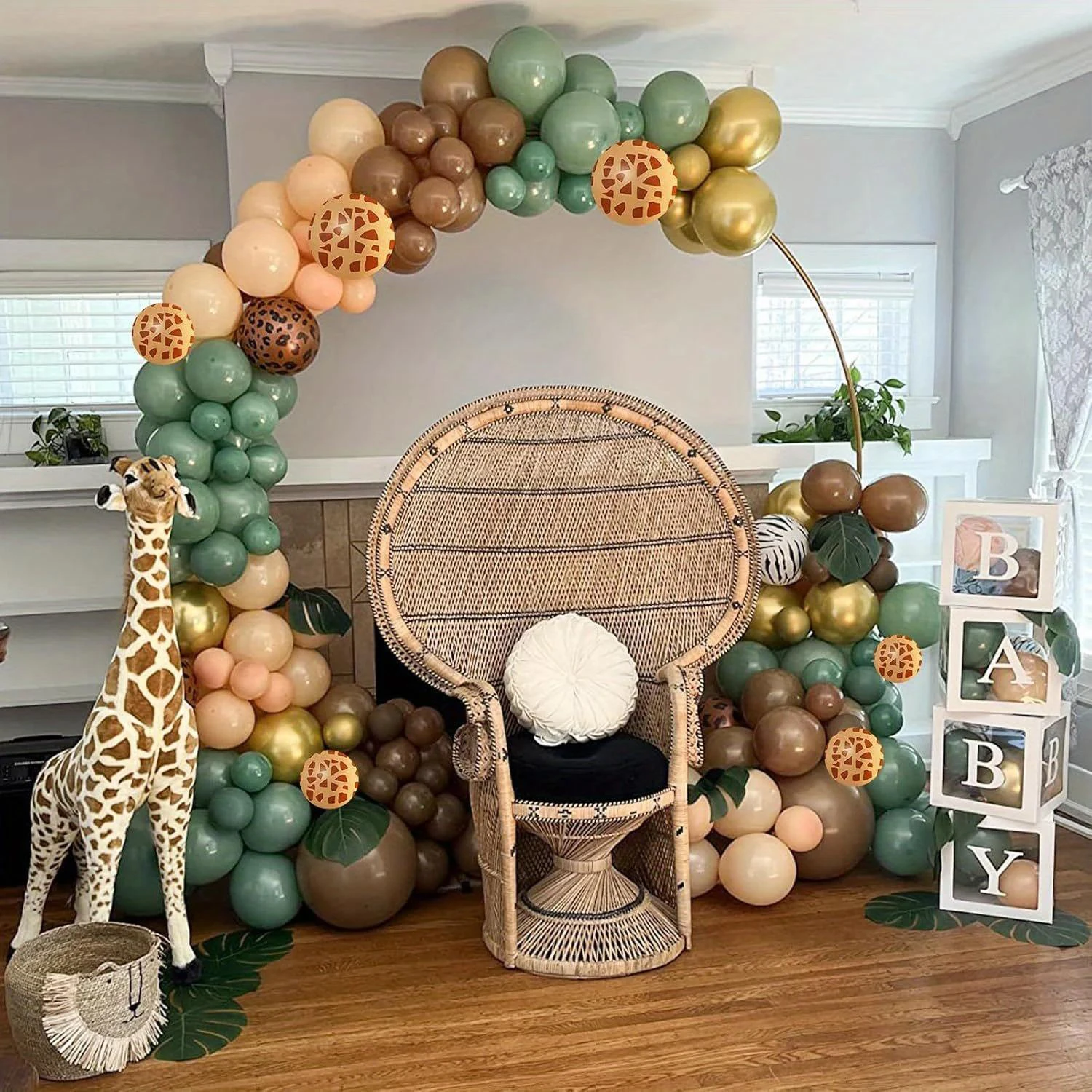 Safari Balloons: Sage Green, Coffee Brown, Light Brown, Nude Sand, White&Metallic Gold for Woodland Jungle Themed Birthday Decor - view 3