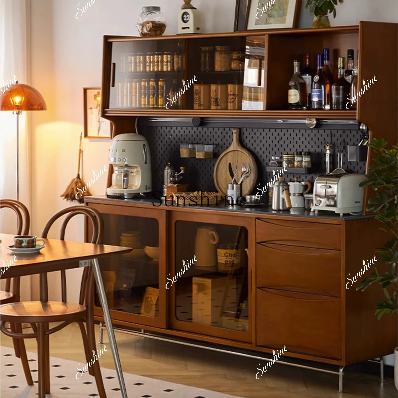 

Retro rock slab dining side furniture solid wood tea Japanese style wall kitchen storage high cabinetP