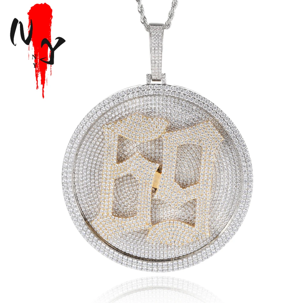 Double Color Design Diamond Pendant 80MM Round Rotatable Letters Name Word Plate Custom Iced Out Pendants Necklace