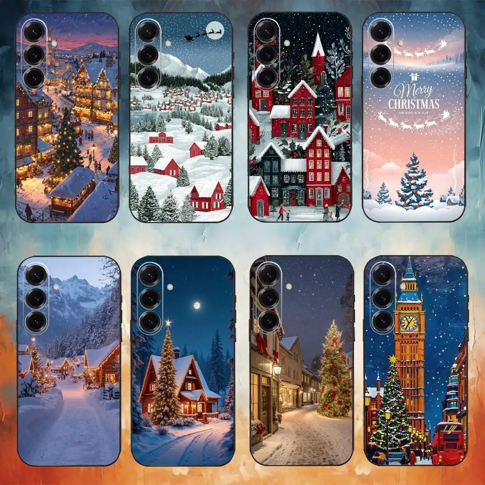 C-christmas Snow Phone Case For Samsung GalaxyA13,21s,22,31,32,52,53,71,72,73,Soft Black Cover