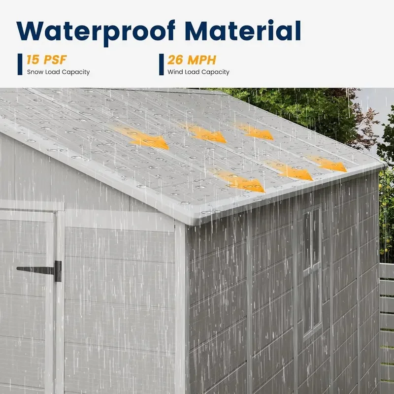 Resin Shed 8 X 10 FT, Garden Sheds Floor Plastic Patio Outdoor Storage With Lockable Door For Bike