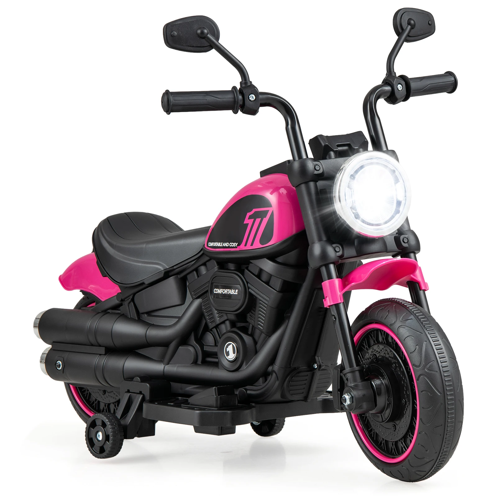 6v Kinder elektrisches Motorrad mit/Stützrädern führte Scheinwerfer Musik tafel rosa