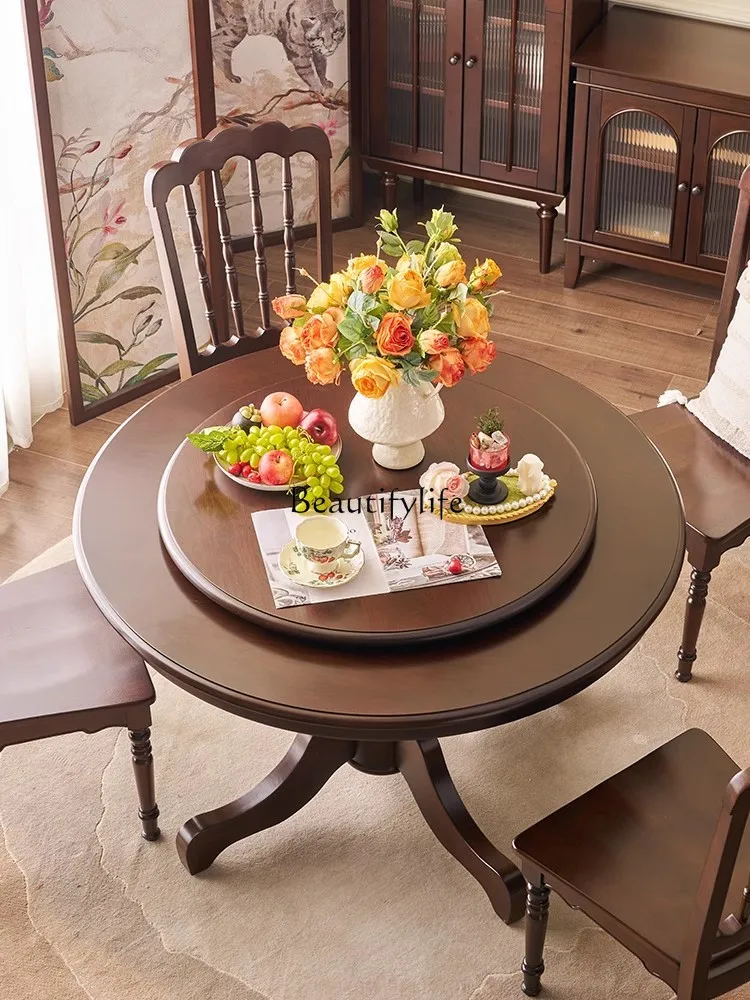

Retro Round Table Simple Dining Table Modern Restaurant round Cherrywood