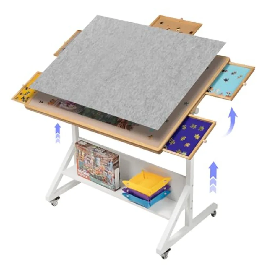 

Jigsaw Puzzle Table with Angle and Height Adjustment, Puzzle Easel with Cover and 5 Sorting Drawers, Tilting Board with Legs, E