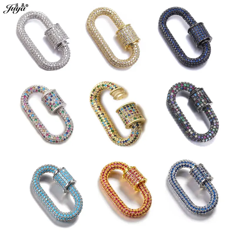 

5PCS Luxury Pave Zircon Carabiner Clasps Spiral Lock Fastener Full Diamond Charms For DIY Fashion Jewelry Supplies Accessories