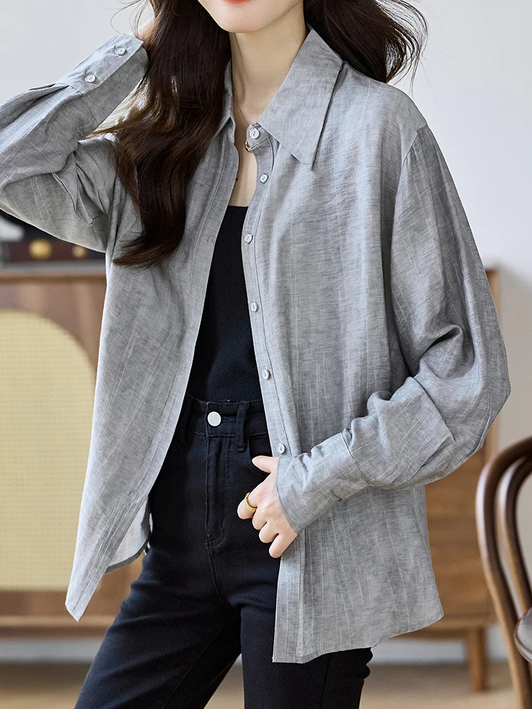 QOERLIN Spring Fall Shirt Women Korean Style Solid Trun-Down Elegant Casual Long Sleeve Chiffon Blouse Female Retro Blusas Mujer