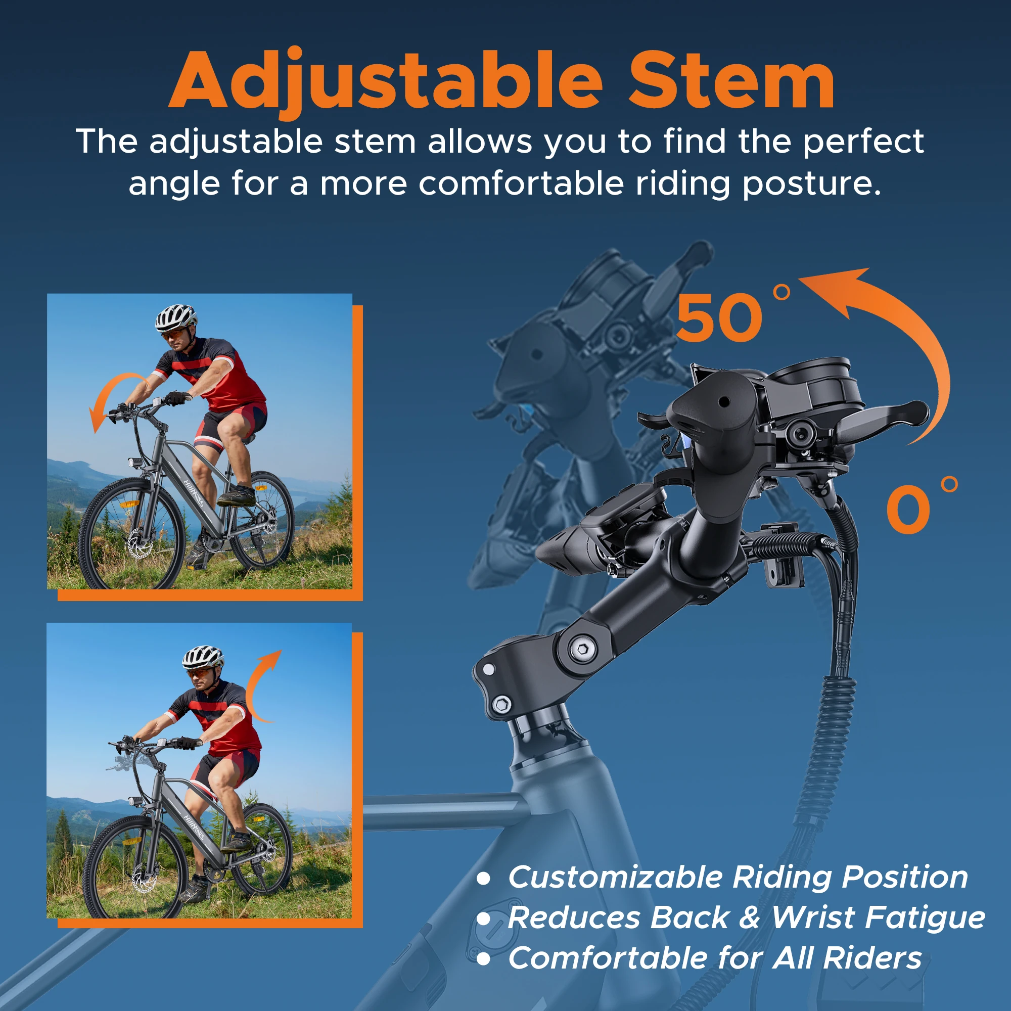 HillMiles MileTrail Electric Mountain Bike, 250W, 36V 13Ah Battery, 25km/h, Front Suspension, 7-Speed, Hydraulic Disc Brakes