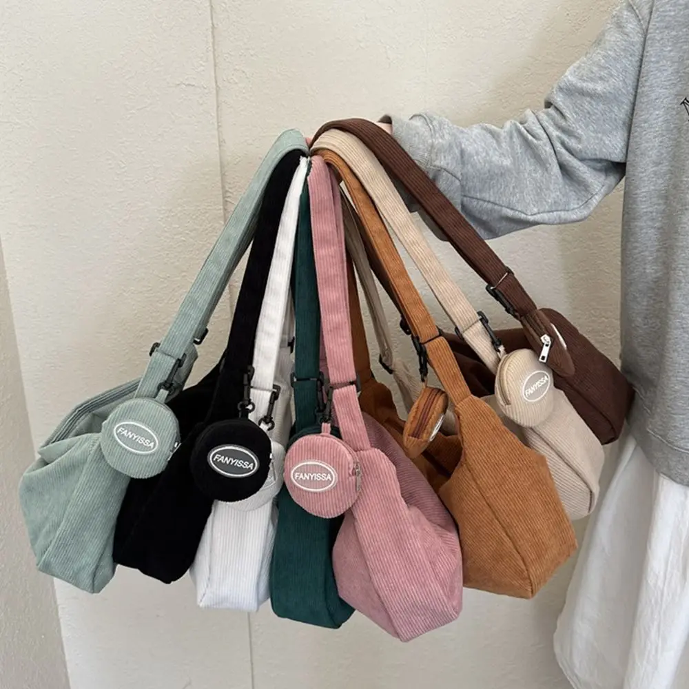 Large Capacity Corduroy Shoulder Bag Cotton Cloth Handbag Handbag with Coin Purse Korean Style Tote Bag Solid Color Shoulder Bag