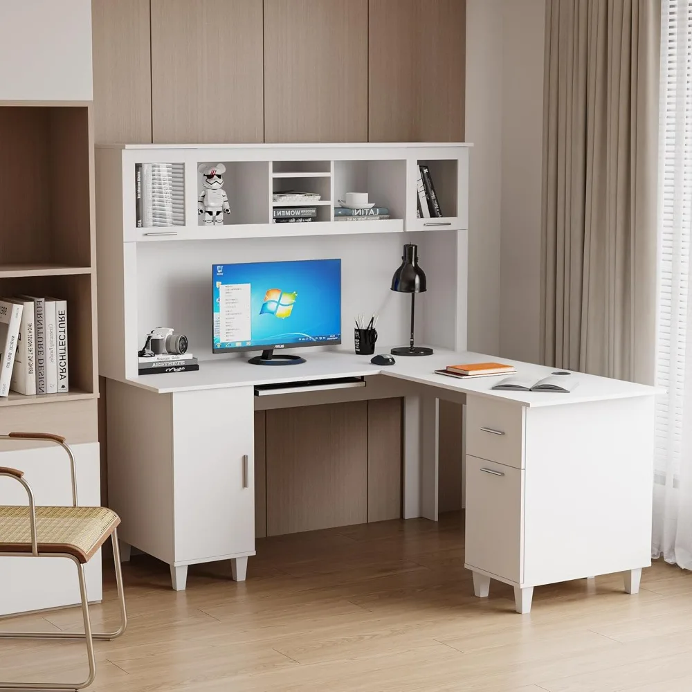 

L Shaped Desk,L Shaped Home Office Computer Desk with Drawers,2-tier Bookshelf & Storage Fill Cabinet,Corner Desks