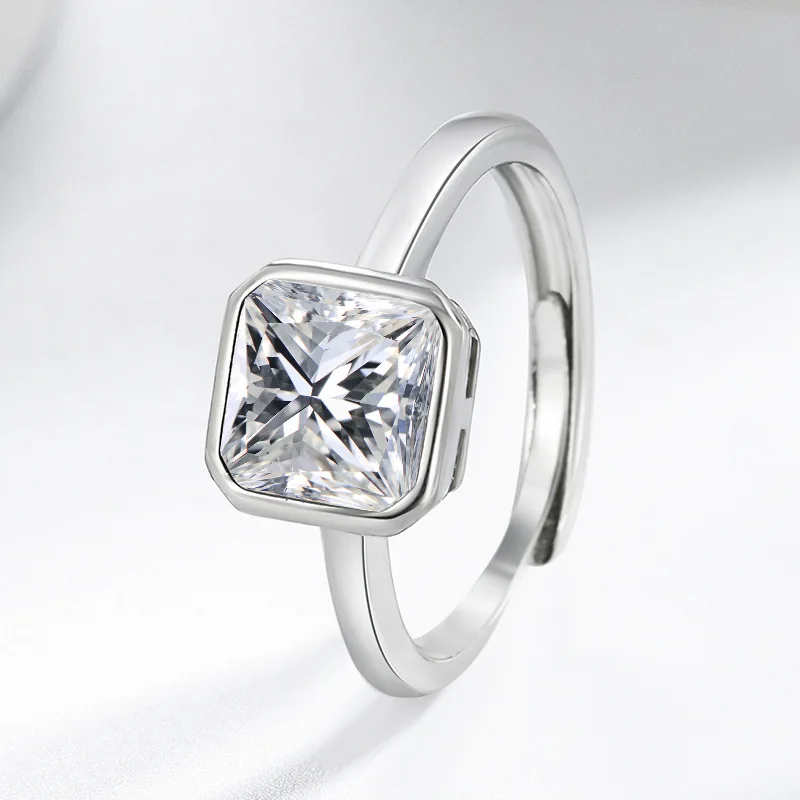 Hot Sale 925 Sterling Silver Princess Cut Ring, Adjustable Shining Cubic Zircon Engagement Band, Light Luxury Jewelry for Women