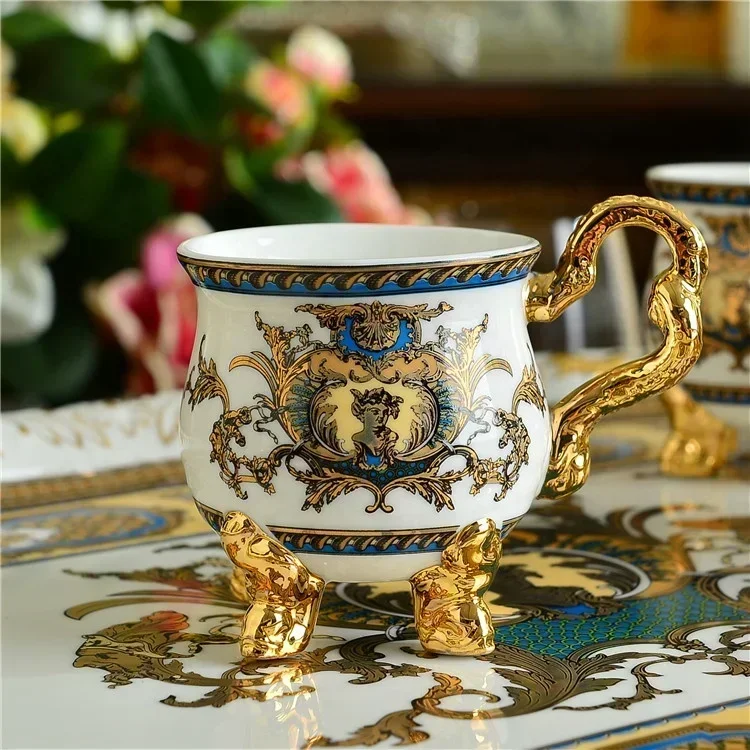 15pcs Gothic Court Royal Home Decors Porcelain Gold Handle Coffee Tea Set