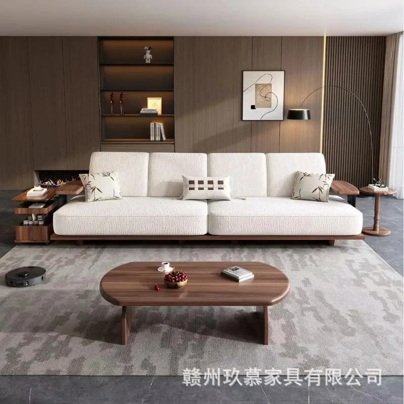 Sa-1  Chinese-style North American black walnut solid wood sofa leather household simple modern straight-row sofa