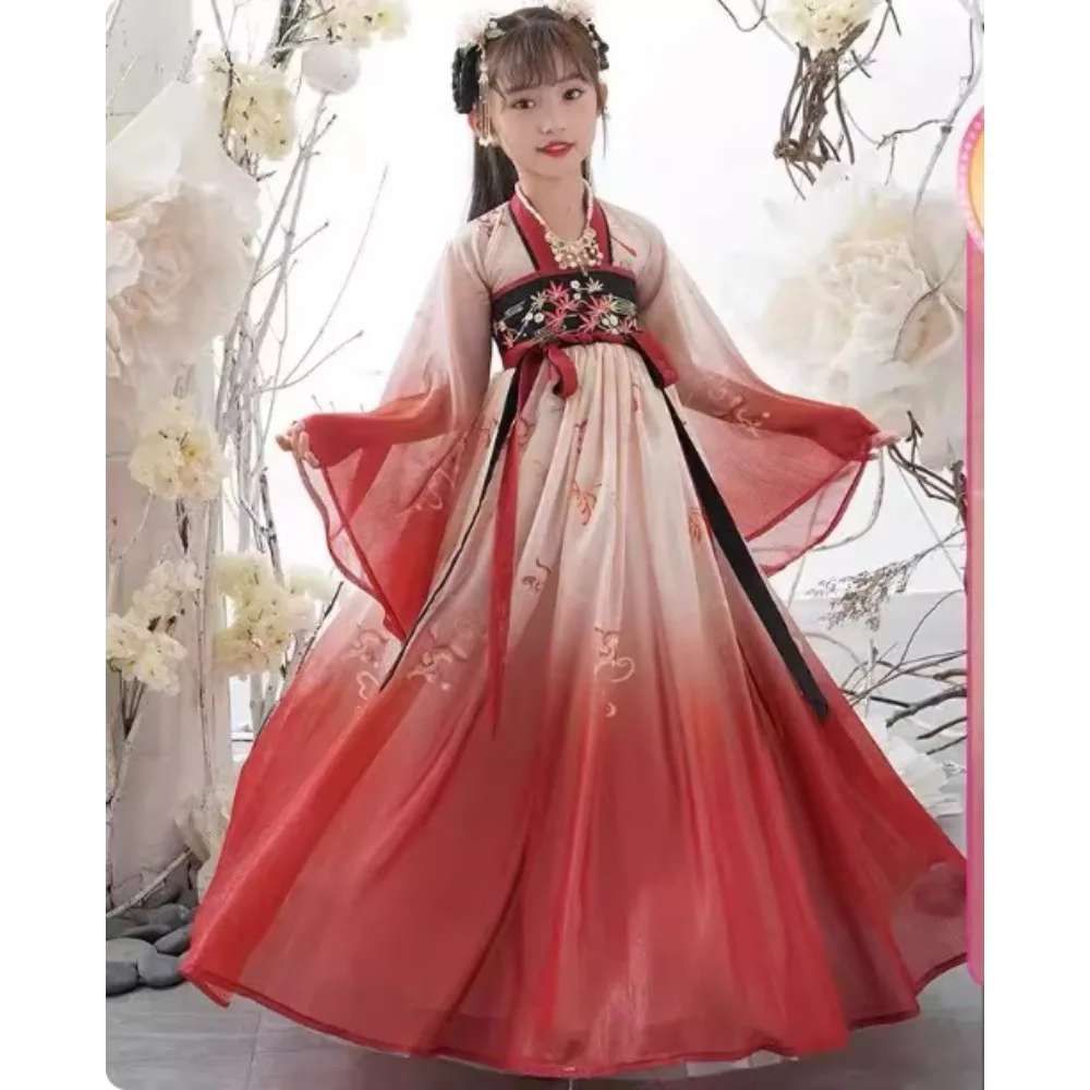 중국어 Hanfu 드레스 어린이 의류 요정 코스프레 의상 어린이 옷 파티 댄스 착용 무대 소녀 드레스 공주 빈티지