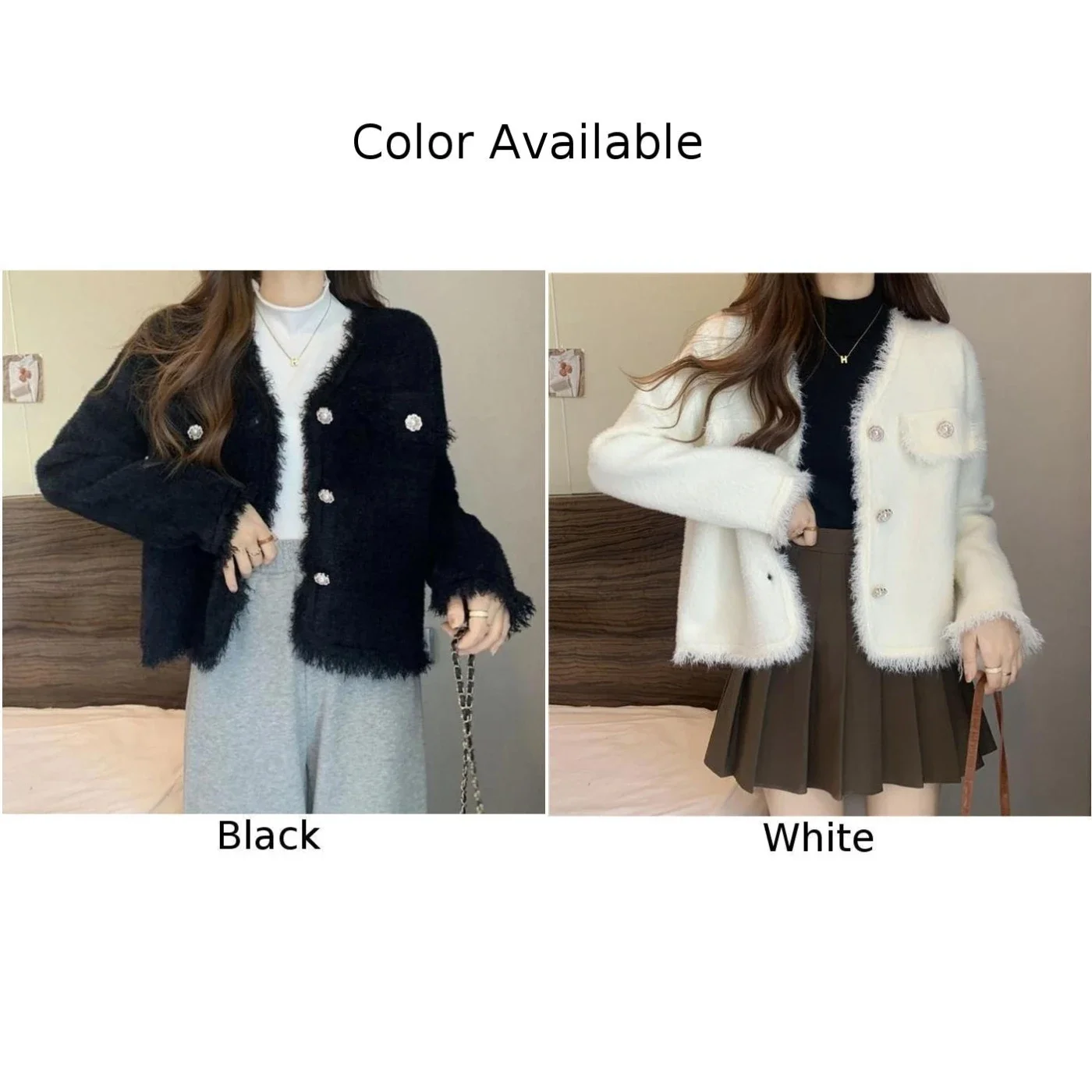Women's Autumn And Winter Long-sleeved V-neck Plush Jacket Fashion Temperament Cardigan